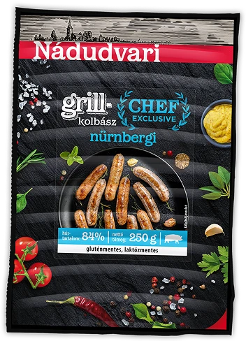 Nádudvari Chef Exclusive grillkolbász nürnbergi 250g logó